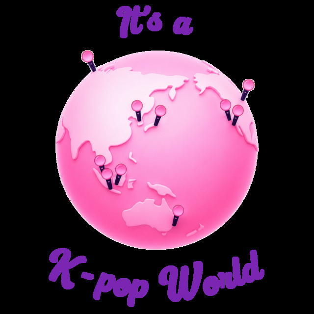 K-pop Fanatic Mix playlist cover - a pink globe with lightstick pins